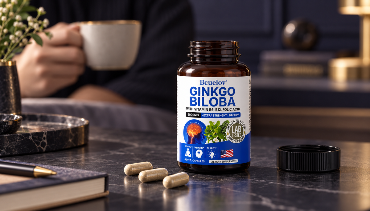 Ginkgo Biloba sobre un escritorio, como parte de una rutina de enfoque y memoria