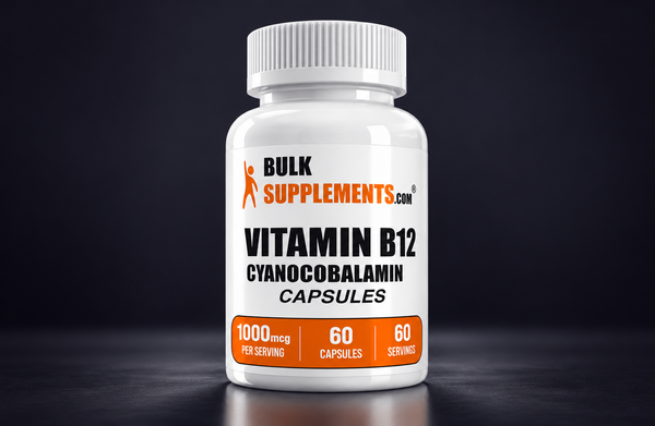 Frasco de Vitamina B12 1000 mcg (cianocobalamina), 60 cápsulas, BulkSupplements