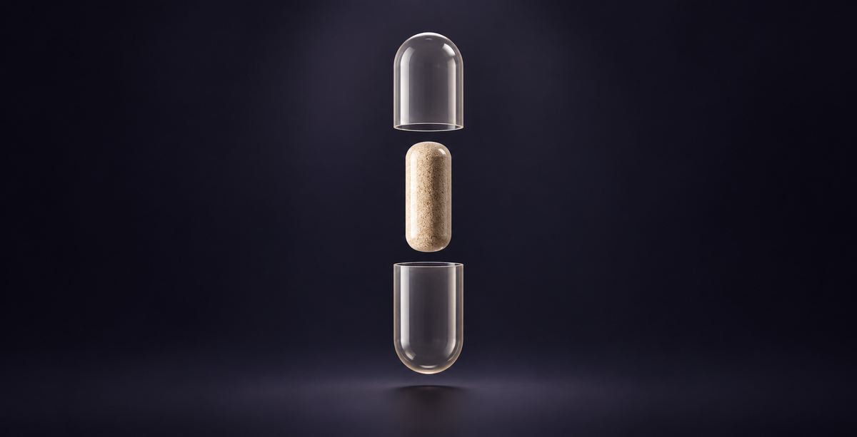 Cápsula de Vitamina B12 abierta mostrando su contenido